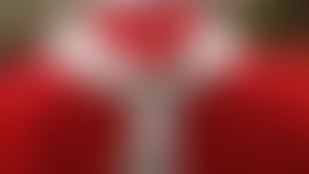 Primer plano de una vestidura roja de clérigo con estola blanca y cruces bordadas, sobre fondo desenfocado.