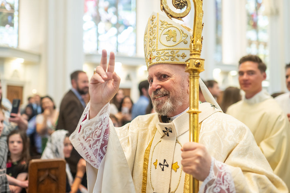 DENVER, CO - MAY 10: Denver Archbishop Samuel Aquila (C) blesses the congregation as he processes out after a priest ordination at the Cathedral Basilica of the Immaculate Conception on May 10, 2025, in Denver, Colorado. (Photo by Daniel Petty/Denver Catholic)